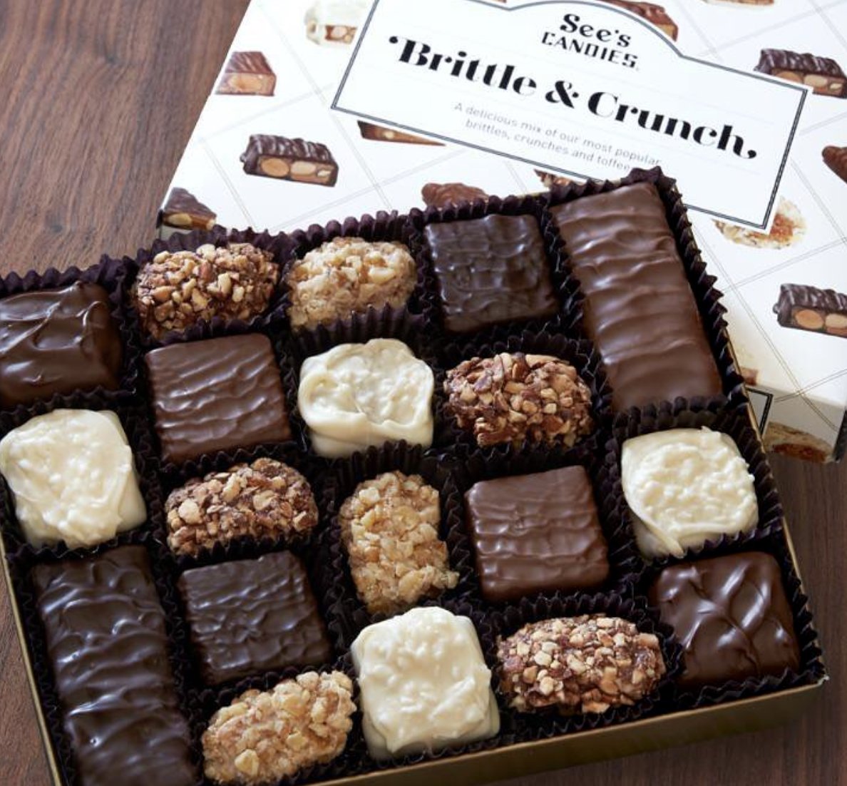 NewParkMall's tweet photo. So much crunch, so little time! Get your Brittle and Crunch fix before it's gone! [See's Candies] https://t.co/uatpGoNUe4