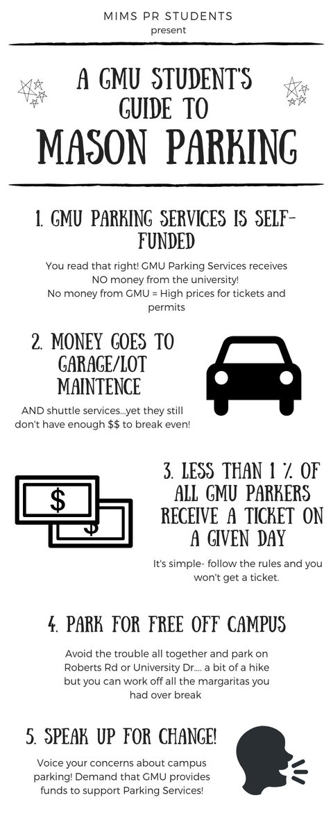 Check out this infographic for some facts and tips about parking on campus!! Paying for parking tickets and permits can be a struggle for us broke college kids.... speak up and voice your concerns. Demand <a href="/GeorgeMasonU/">George Mason University</a> to provide funds to <a href="/MasonParking/">George Mason Parking</a> #mimspr #brokebutwoke