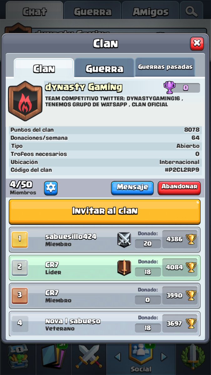 Les invitamos a unirse a nuestro clan 
Y también la posiblidad de unirse a nuestro Team competitivo 
link.clashroyale.com/invite/clan/es…