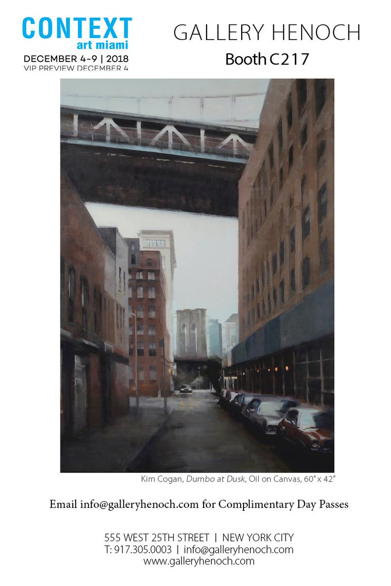 kimcogan's tweet photo. Gallery Henoch will be exhibiting my painting "Dumbo at Dusk," this week at CONTEXT ART MIAMI 2018, Dec. 4 - 9th. Please visit booth #C217, and enjoy! https://t.co/DI9NpTrcU3 #contextartmiami #ContemporaryArt #artmiami https://t.co/qVBhvbIug1