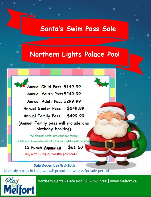 Santa's Swim Pass Sale at the Northern Lights Palace Pool.