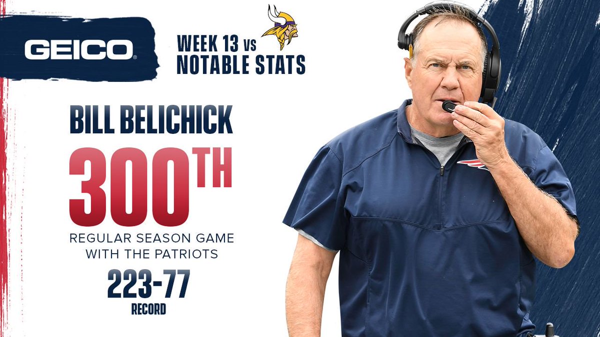 Patriots's tweet photo. 3⃣0⃣0⃣ regular season #Patriots games for BB. https://t.co/sUvRCAOmcb