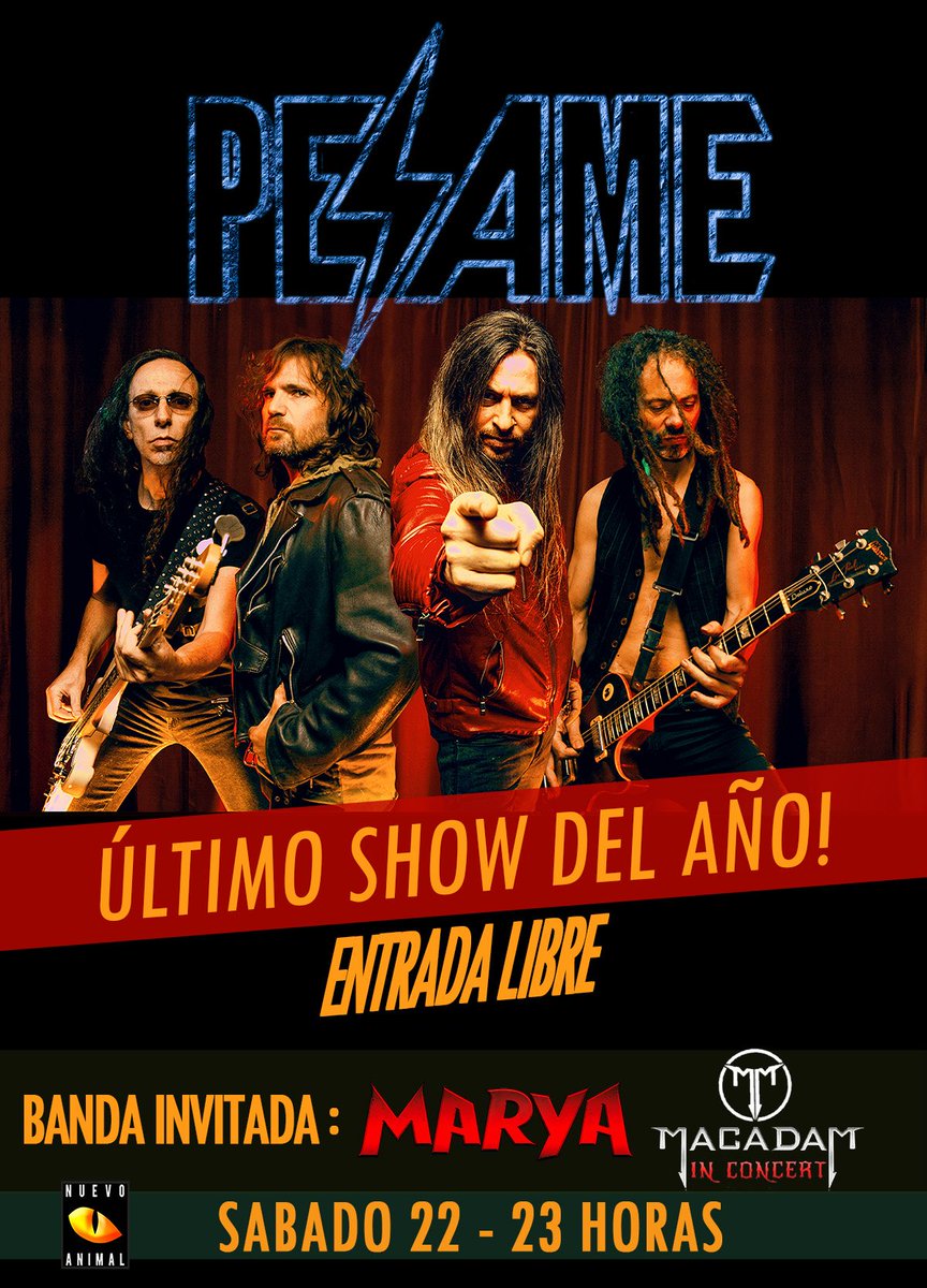 Confirmado! ⚡ PÉSAME en concierto ⚡ Último show del año ⚡ Sásado 22 de diciembre - 23hs en #Macadam (Bv Las heras 258) ⚡ ENTRADA LIBRE * Capacidad Limitada! ⚡ Invitados: MARYA 🎸 * Los esperamos! 🔥