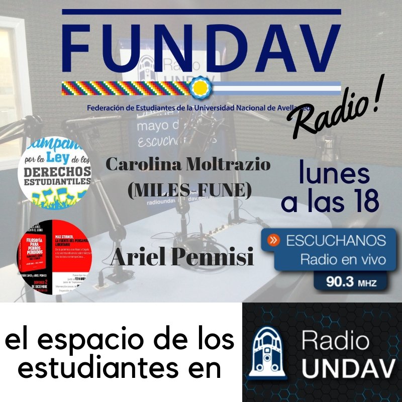 FUNDAV2017's tweet photo. 📻 #FUNDAVradio

Hablamos con @CaroMoltrazio sobre la campaña por la #LeyDeDerechosEstudiantiles

Por @UNDAVMedios https://t.co/kbUTxeOPTO