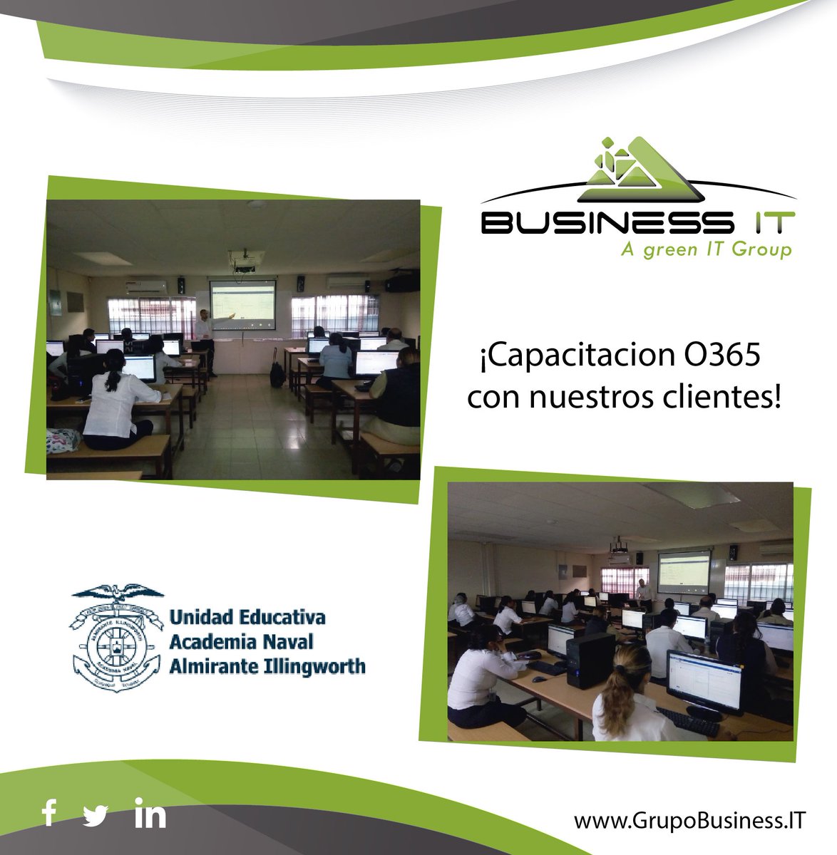 GrupoBusinessIT's tweet photo. Queremos compartirles un poco lo que fue nuestra capacitación con la Academia Naval Almirante Illinworth:
"Mejorando la experiencia del aprendizaje a través de herramientas tecnológicas como #Office365" #BusinessIT #EventosBIT https://t.co/AUv1aaEG4E