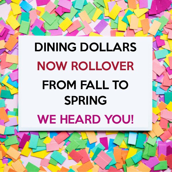 BSUFood's tweet photo. Hi Bears your dining dollars will now ROLLOVER form Fall to Spring! #youspokewelistened #bsulife #bsudining https://t.co/0RLGgQMcGG