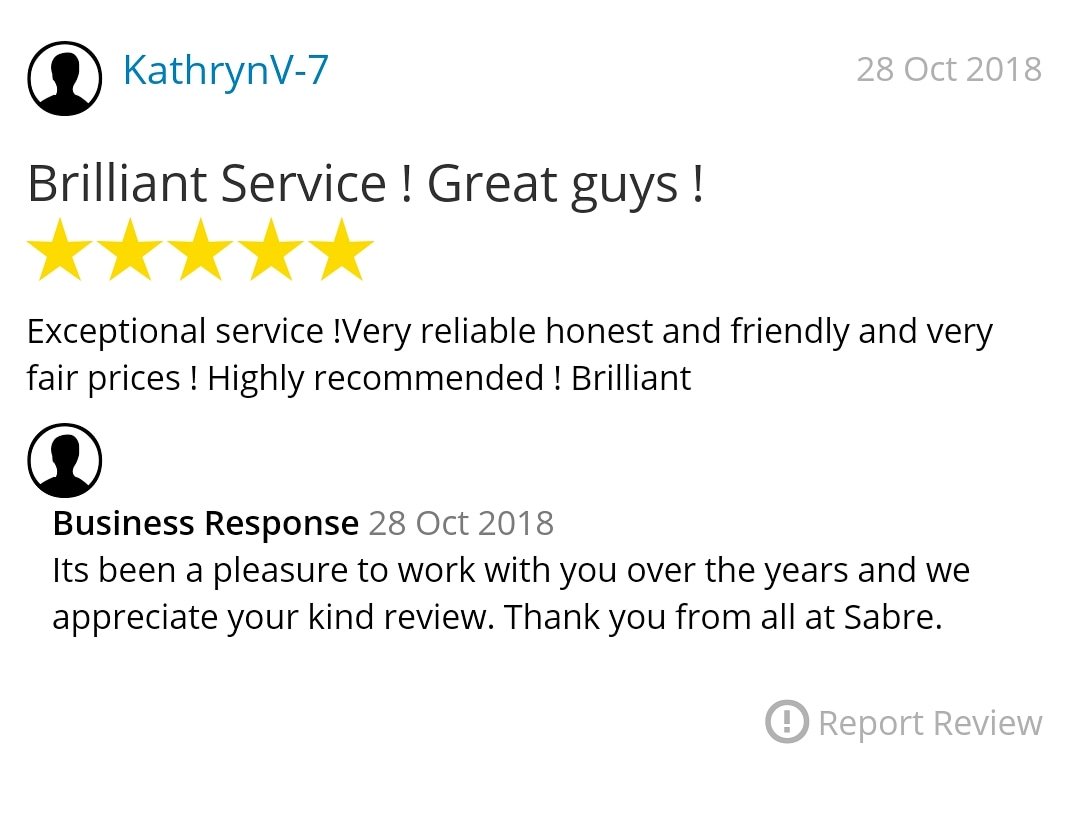 Day 10 of sharing customer reviews.

A lovely review from one of our valued customers who has been using Sabre for many years.

Many thanks for the review Kathryn!

#sheffield #southyorkshire #derbyshire #chesterfield #yorkshire #heating #gasengineer #gas #plumbing #boiler