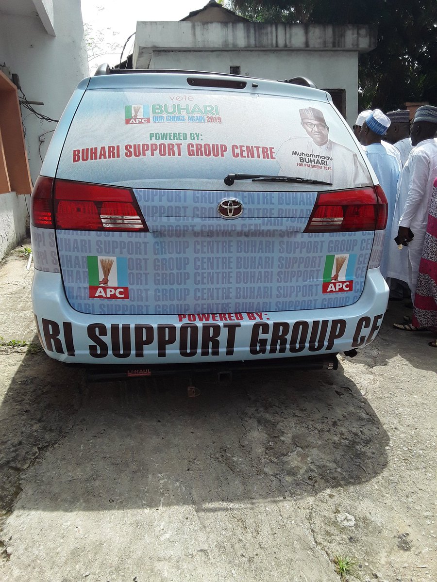 DemboUmar's tweet photo. One of the 2 vehicles donated to BSGC by Dr Samuel Adjogbe of the NDDC at the BUHARI SUPPORT GROUP CENTRE office, 38b,Cotonou Street, Wuse Zone 6, Abuja.@MBuhari https://t.co/NES8O4BEx9