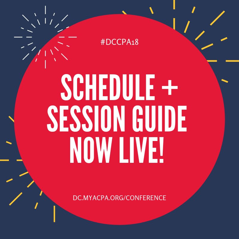 The #DCCPA18 full session guide is now posted on our website!  Join us for a day of educational sessions, featured (i.e. amazing and impressive) speakers, and more! Have 5 or more people going from your office or organization? DM for a group discount! dc.myacpa.org/conference/