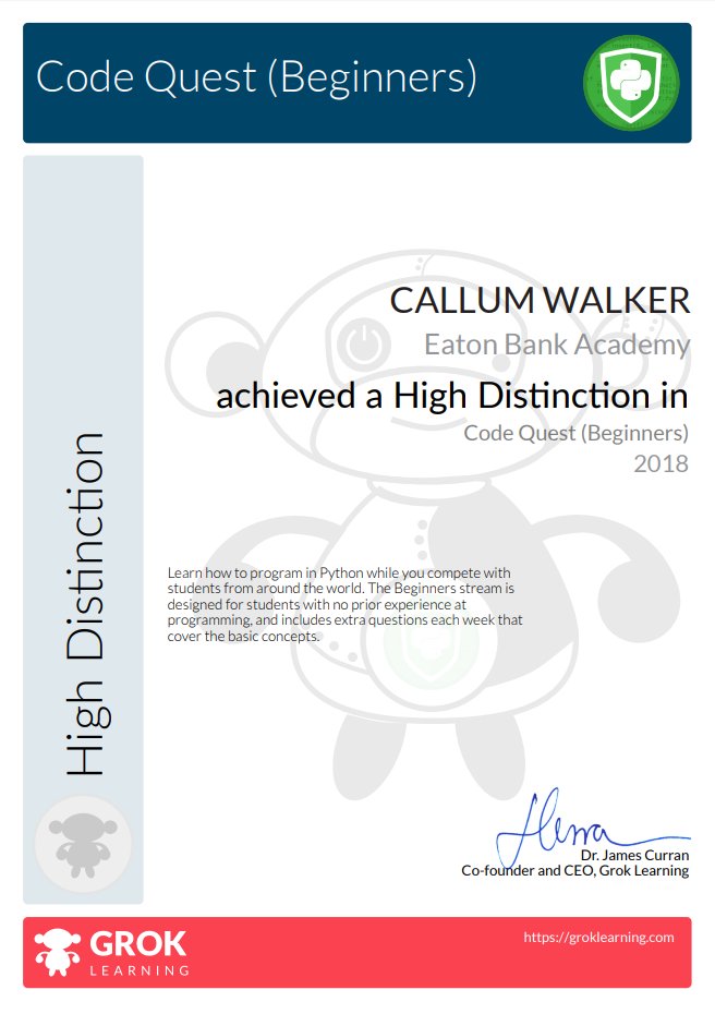 ebacomputing's tweet image. Well, @groklearning Code Quest 2018 is over - well done to Lily and Callum from @eatonbank for making it onto the Global Leaderboard with 'High Distinctions' #proudprogrammers 👍🏻🙏🏻