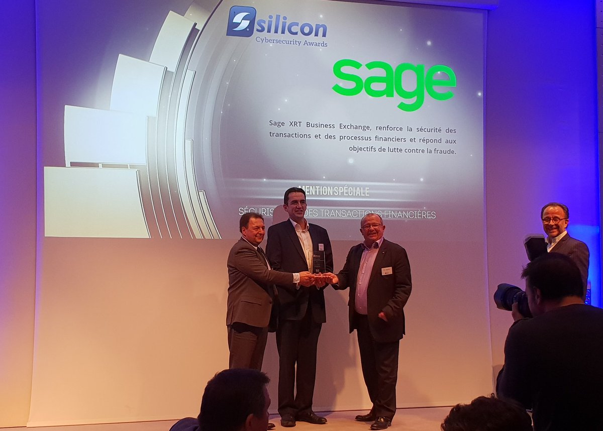 NasserChahi's tweet photo. Sage récompensée avec sa solution Sage XRT Business Exchange dans la catégorie "Meilleure Solution de sécurisation des transactions financières" aux #SiliconCybersecurityAwards recompensant les meilleures innovations en #cybersecurite #RGPD #loT #DDoS # SCAFR2018 https://t.co/WKvkh0ejuy