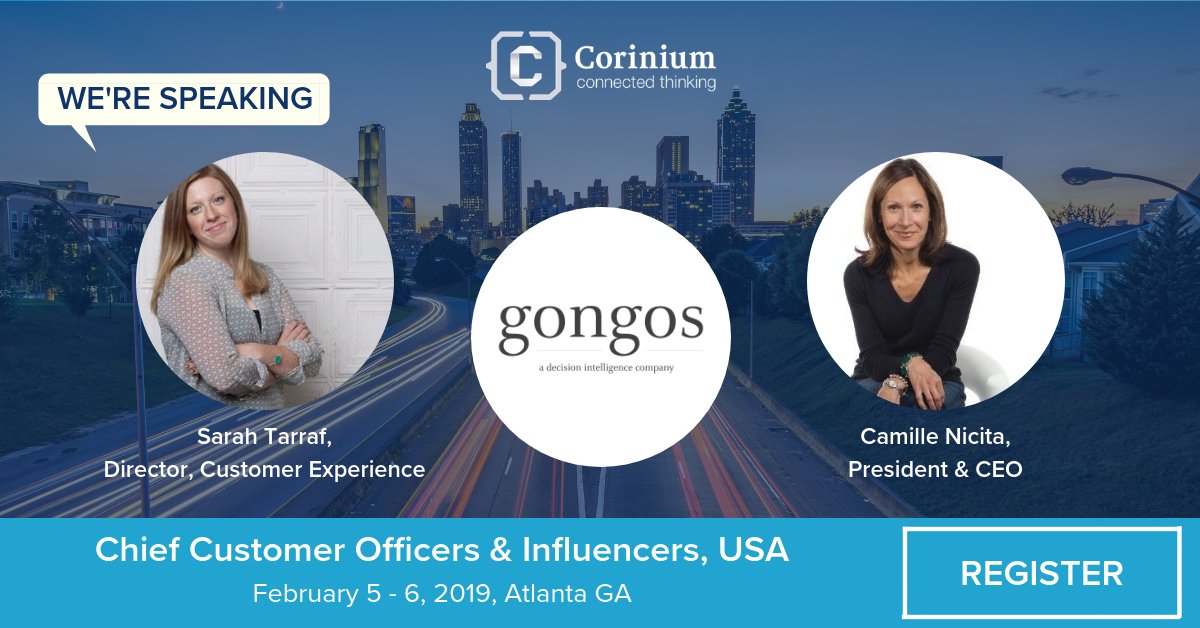 Hear Camille Nicita, President &amp; CEO and Sarah Tarraf, Director Customer Experience at Gongos speak on 'Embedding Customer Centricity into Operations' at #CCOIUSA happening this Feb in Atlanta. View the full agenda online: bit.ly/2BOCyzK #CX #CustomerCentricity
