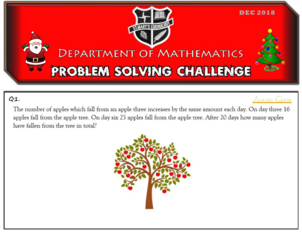 SMESecondary's tweet photo. Our Maths Department's December Problem Solving Challenge. Entries to Mr. McManus or Mr. McEvoy before 4pm on Friday 21th Dec. #STEM #Maths #ProblemSolvingChallenge https://t.co/kiUWFm3cKD