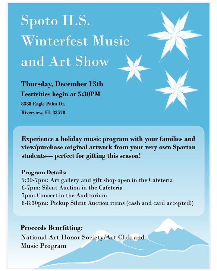 Join us for our Winterfest Music and Art Show. 12/13 <a href="/5/">Reserved</a>:30pm