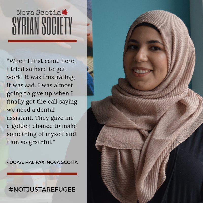 NovaSyrians's tweet photo. Doaa wants to be a dentist after she finishes at @DalhousieU. Like many, Doaa struggled to find work. She just needed  a chance &amp; thanks to #Halifax #dentist, Dr. Sura Hadad, , she's been working as a dental assistant ever since. 

Don't forget to vote! https://t.co/wZY1U16oeX https://t.co/628X4uuFg8