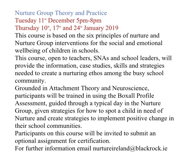 WexfordEdCentre's tweet photo. Nurture Group Theory and Practice Course starting soon in Co. Wexford Education Centre https://t.co/Dpor39ci91