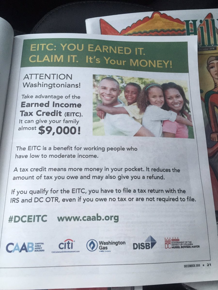 CAAB_GreaterDC's tweet photo. Check out our #DCEITC ad in Dec 2018 @capitalcommnews's #HillRag. CAAB is focusing on informing all Washingtonians on power of #EITC. @MayorBowser @DCDISB @BankonDC @washingtongas @BobAnnibaleCiti @Citi Community Development @UWNCA @wglenergy @DC_OTR @charlesallen @councilofdc https://t.co/6Eubp0WO8z