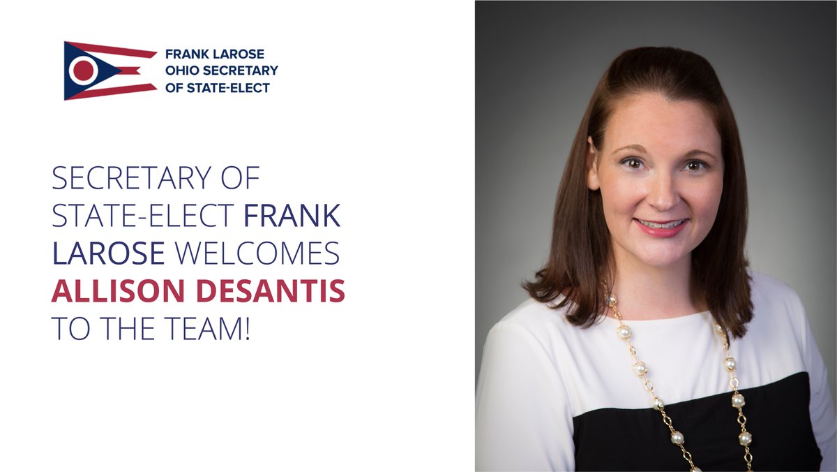Allison DeSantis will be leading our Business Services Division, helping to ensure Ohio businesses can succeed and our families can prosper! Allison currently serves in the Secretary of State's office, and will bring a wealth of experience to the job.