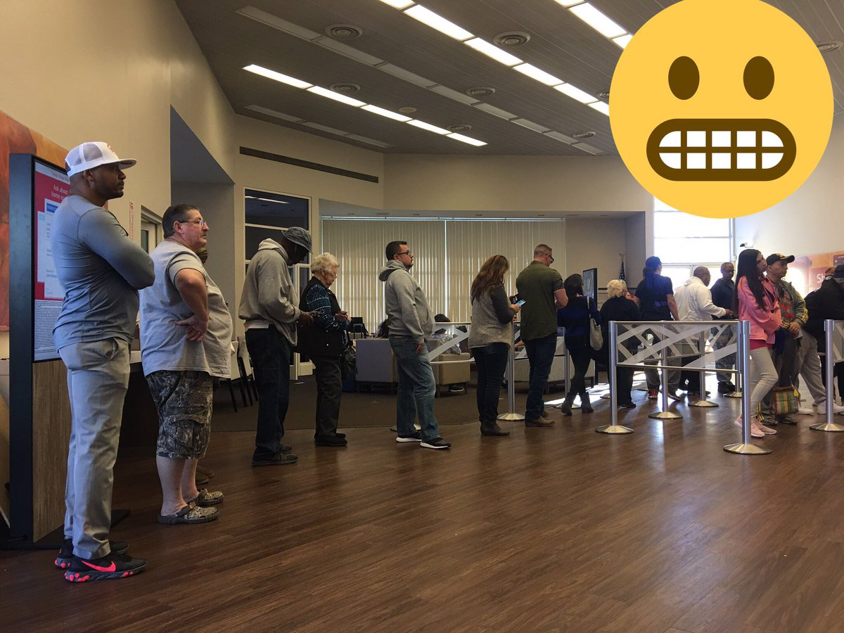 mistess's tweet photo. This is how much BofA appreciates its customers...50 in line eating in West Lancaster CA for TWO tellers! Disgusting! WrongBusinessPractices https://t.co/QWCUdB87UH