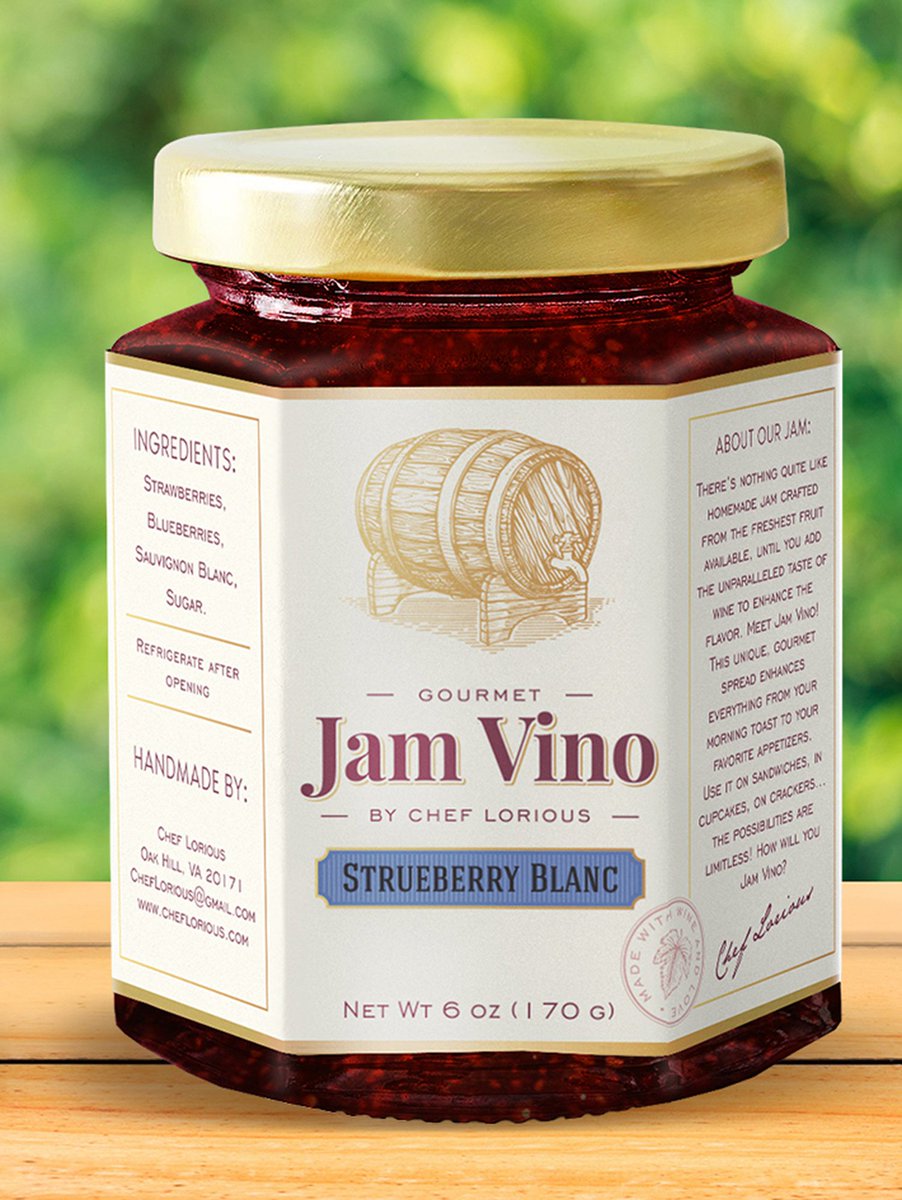 Question- When strawberries and blueberries get together over a glass of white wine?  You get Strueberry Blanc.  Deliciously sweet jam that works anytime of day.  Seriously...on toast or ice cream, you can't go wrong! jamvino.com