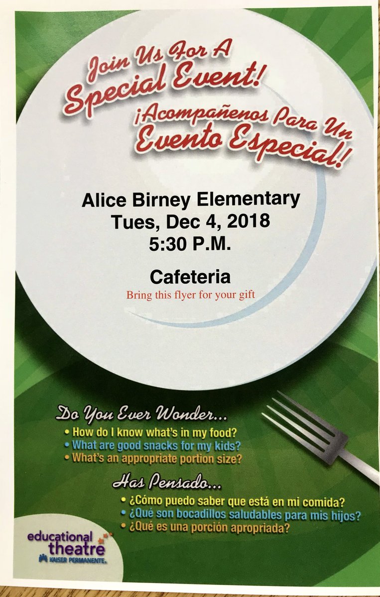 cervera_denise's tweet image. Tomorrow we have our Kaiser Permanente Educational Theatre coming to present to our Parents! TeleNovela style!! All Families are welcome!! @Birney_CJUSD #parentengagement @ColtonJUSD #HealthyEating