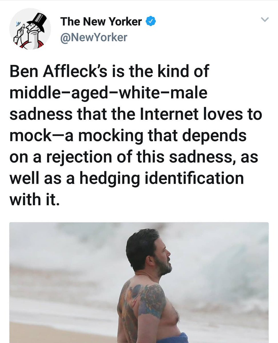 19). The Screenshots, and receipts that show how toxic the internet has become #19New Yorker magazine staff writer Naomi Fry showing us the double standards of body shaming #BenAffleck