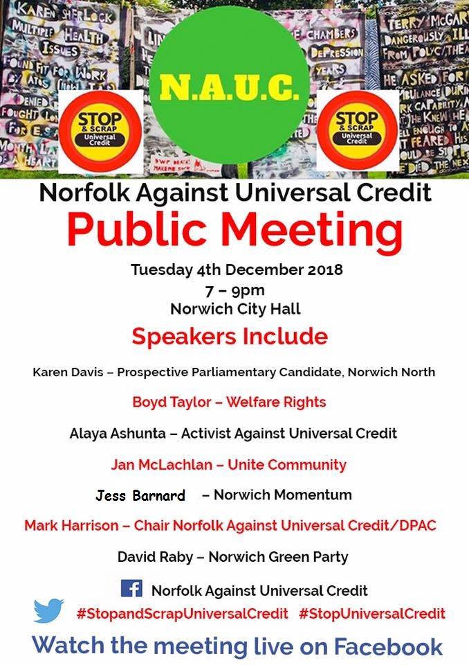 UniteCommNfk's tweet photo. TOMORROW!!! In #Norwich and concerned about #UniversalCredit - come to this meeting - together we can #StopandScrap it! https://t.co/icc0F3qq8s