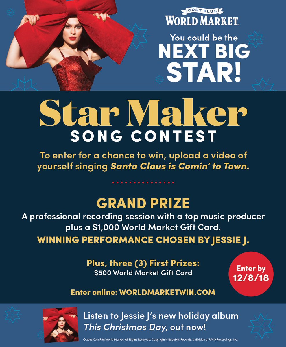 Just a few days left to enter <a href="/worldmarket/">World Market</a>'s Star Maker contest!  Grand prize is a $1000 gift card and a professional recording session with a top music producer!  #ad WorldMarketWin.com  #worldmarket #worldmarketstar