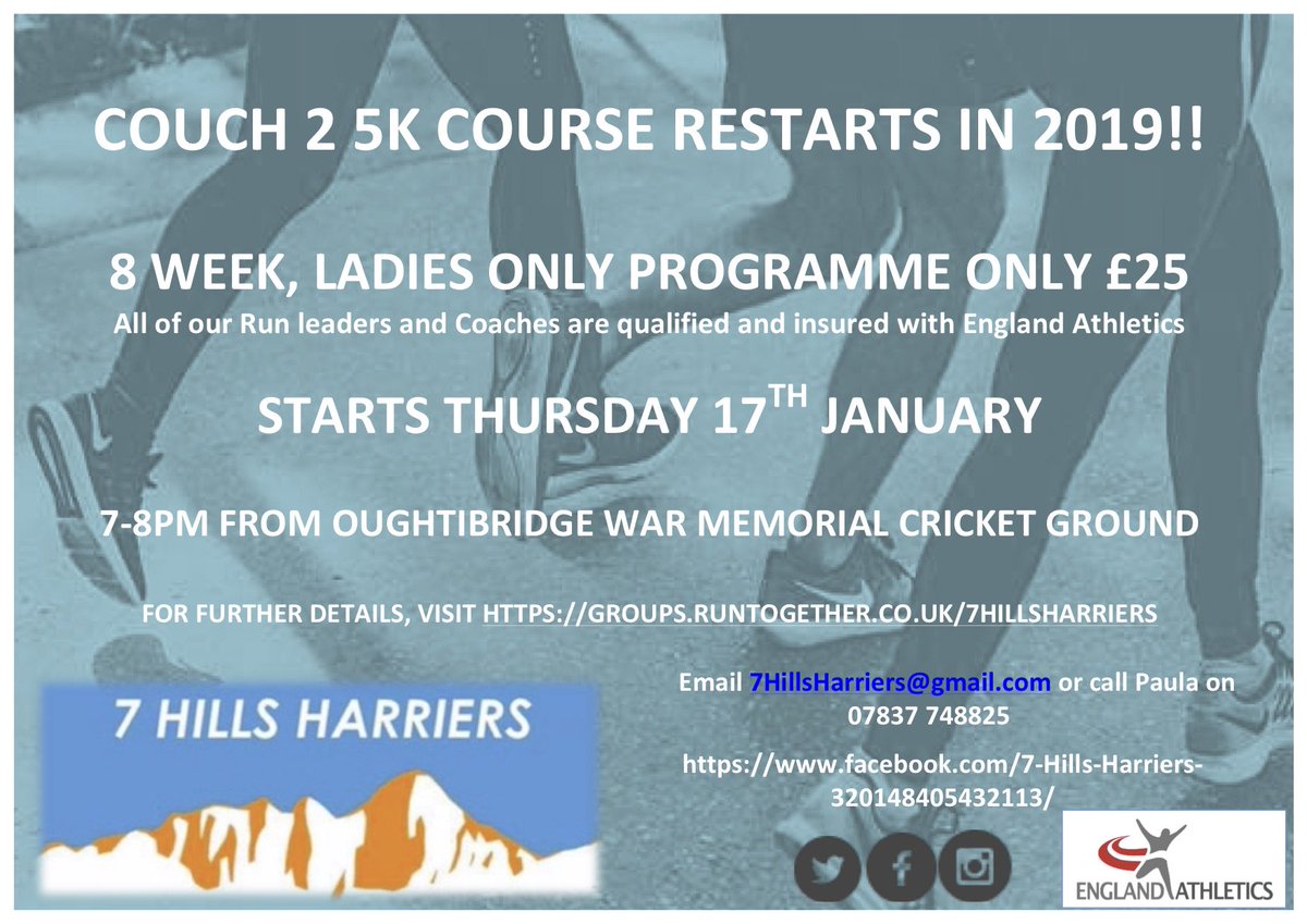 7Harriers's tweet photo. It's all go at #7HH HQ! New to running, or returning and want a supportive, structured course with a proven track record and fantastic coaching? Our next #C25k course is starting January 17th in Oughtibridge! #thisgirlcan #runtogether #EnglandAthletics @OWMCC #outdoorcity https://t.co/loJF9Mhd7b