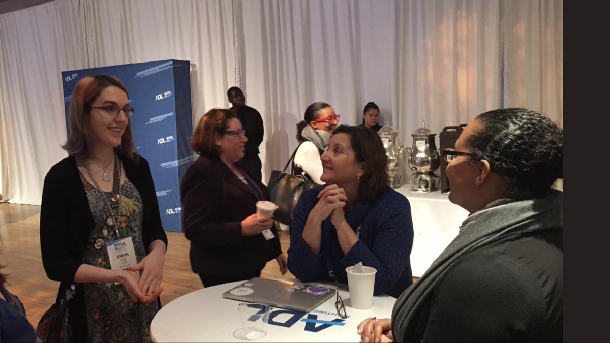 drgamermom's tweet photo. I had an amazing time speaking on empathy, inclusion and games at @ADL_National #NeverIsNow with inspiring co-panelists @GabrielaEdMedia @FerociouslyS @danieljkelley and Rev Novick. #empathygames #games4good #inclusion #caring (photo by @danieljkelley) https://t.co/p3q3ID6kT7