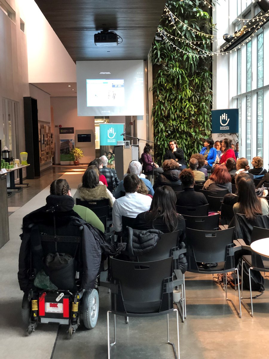 HI_Canada's tweet photo. Pour la #JIPH2018, HI a organisé une conférence sur l'emploi inclusif à la @MaisonDD avec #Deloitte, #Sphère, le #Roseph et Maude Massicotte. Merci à tous les participants réunis pour favoriser l'#inclusion des personnes #handicapées dans le monde du travail. https://t.co/Ms9BVFZgsI
