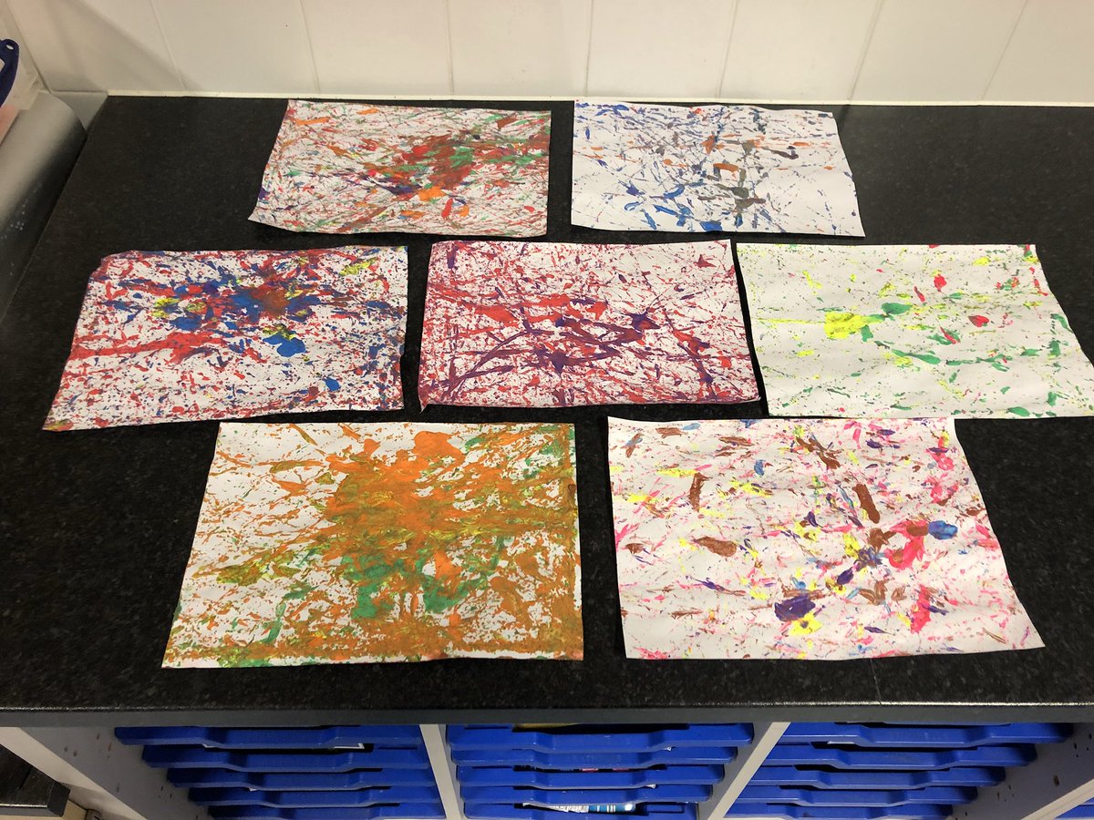 EHUMissDaley's tweet photo. Excellent paintings in the style of Jackson Pollock, using the ‘marble-rolling’ technique🎨 Here ch have expressed the emotions of ‘anger’, ‘happiness’, ‘love’, ‘sadness’ and ‘excitement’ through their use of appropriate colours and patterns👏🏼 https://t.co/qI4Rsg3M83