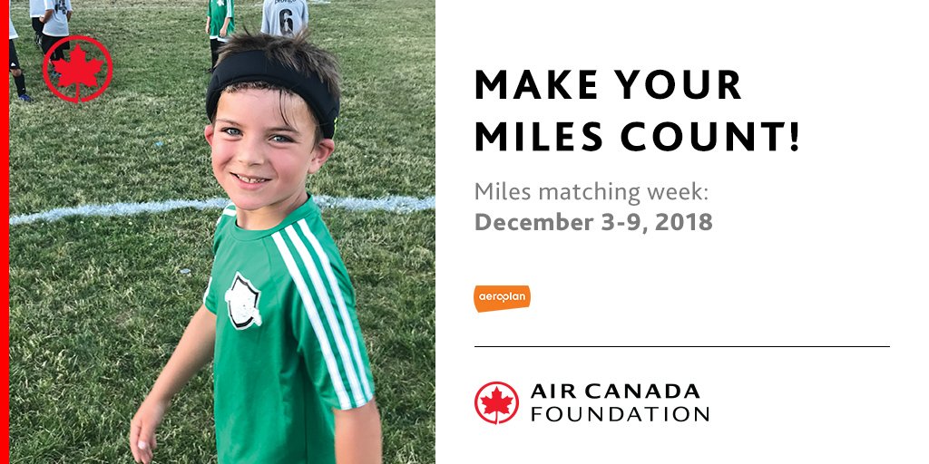 AirCanada's tweet photo. Today until December 9, donate @Aeroplan Miles to the @AirCanada Foundation and @Aeroplan will match them, up to 500,000 miles! #HospitalTransportationProgram #MatchingWeek #HTP2018 https://t.co/wN8RH8yngC https://t.co/095AkqvZke