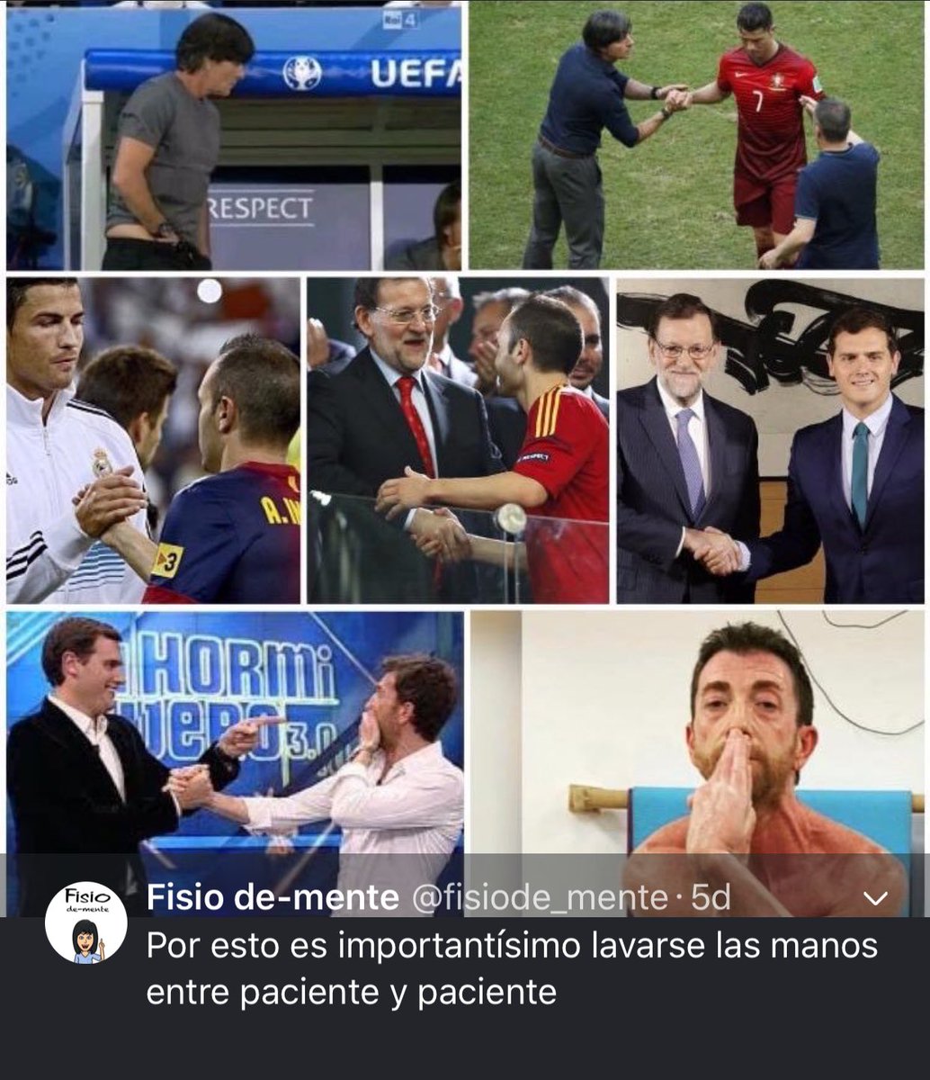 albertomonro6's tweet photo. La importancia que tiene un fisioterapeuta de lavarse las manos entre paciente y paciente. @fisiode_mente  😂 https://t.co/uRHY7Tbxbw