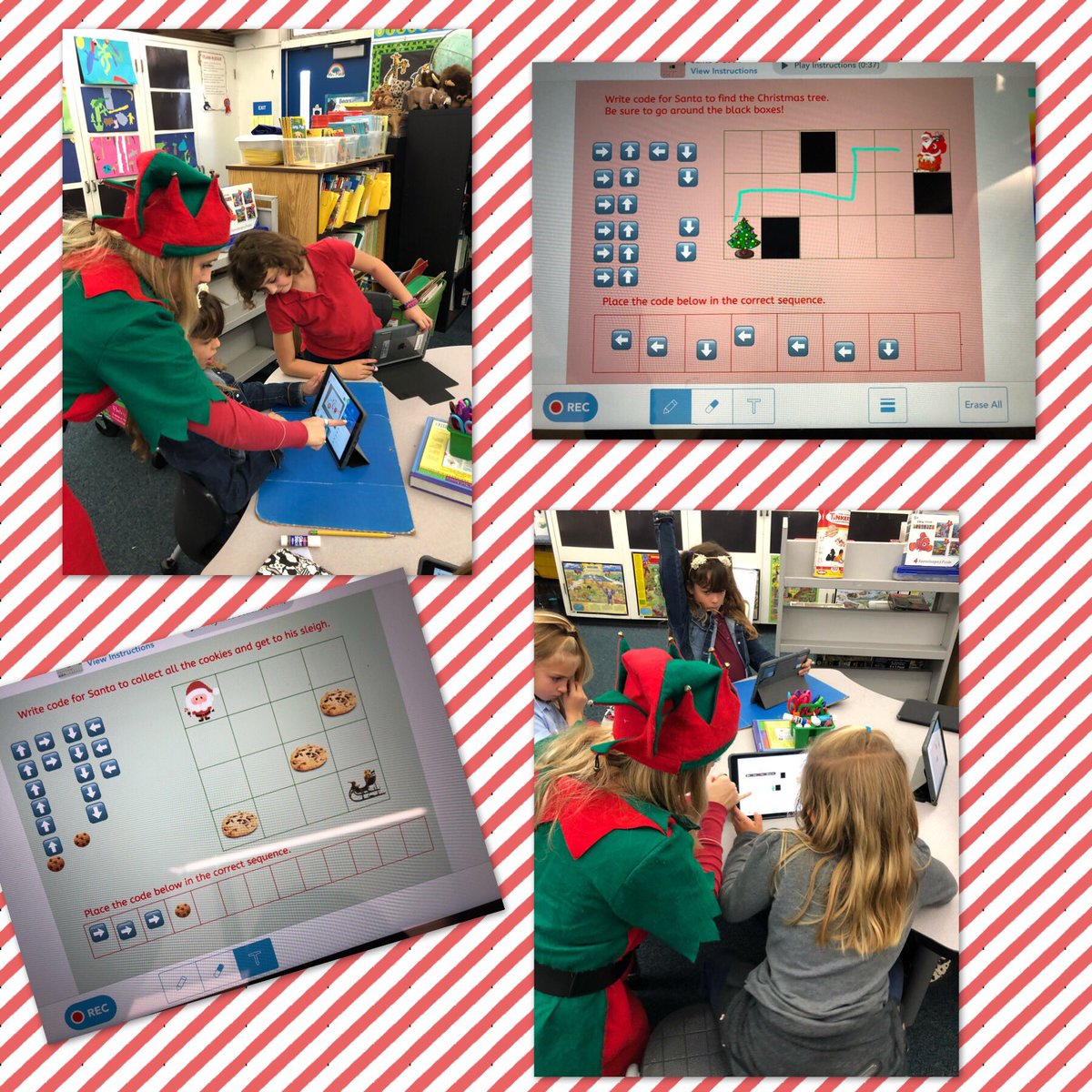 Smithteachk's tweet photo. This elf hopped off of the shelf to do some coding activities w/Mrs. Moran’s 2nd graders @bensonbears1. Thx @Seesaw for the awesome holiday themed coding activities in your library. #TUSDprojectcode #HourOfCode https://t.co/SX1Am3lCVz