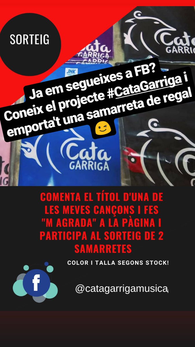 Al faceboomk estem de regals catagarrigals 😂
És molt fàcil participar
Us hi animeu! Us espero al Facebook regalant samarretes,  vaaaa 🙃

#BonaNit #CataGarriga #CataGarrigaMusica #Catalunya