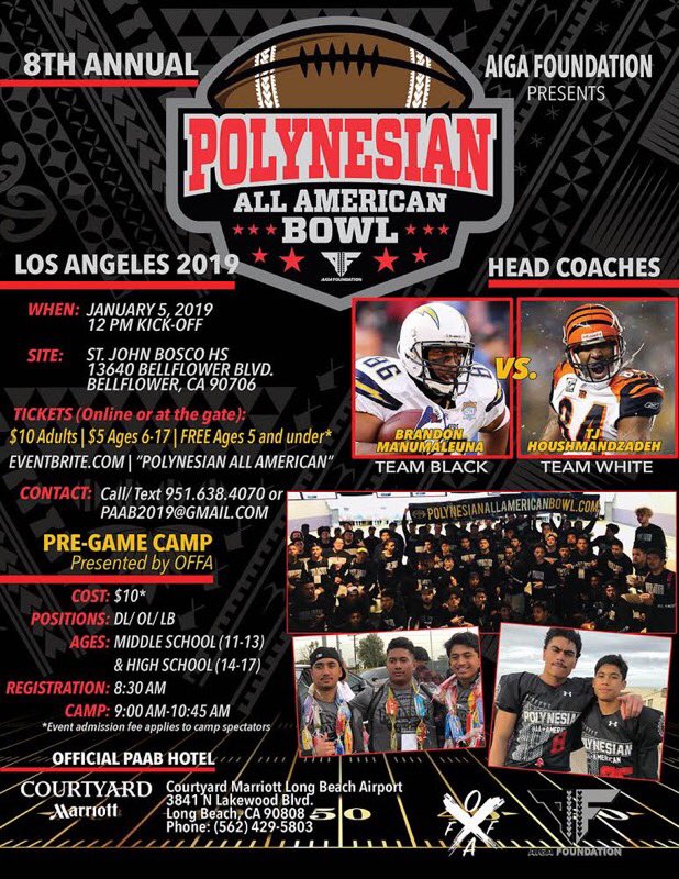 AIGAFoundation's tweet photo. AIGA Foundation is proud to keep the show going with our 8th Annual Polynesian All-American Bowl this January 5th, 2019 at St. John Bosco (Bellflower, VA). #PAAB19 #AIGA https://t.co/ph7KcyMnDs