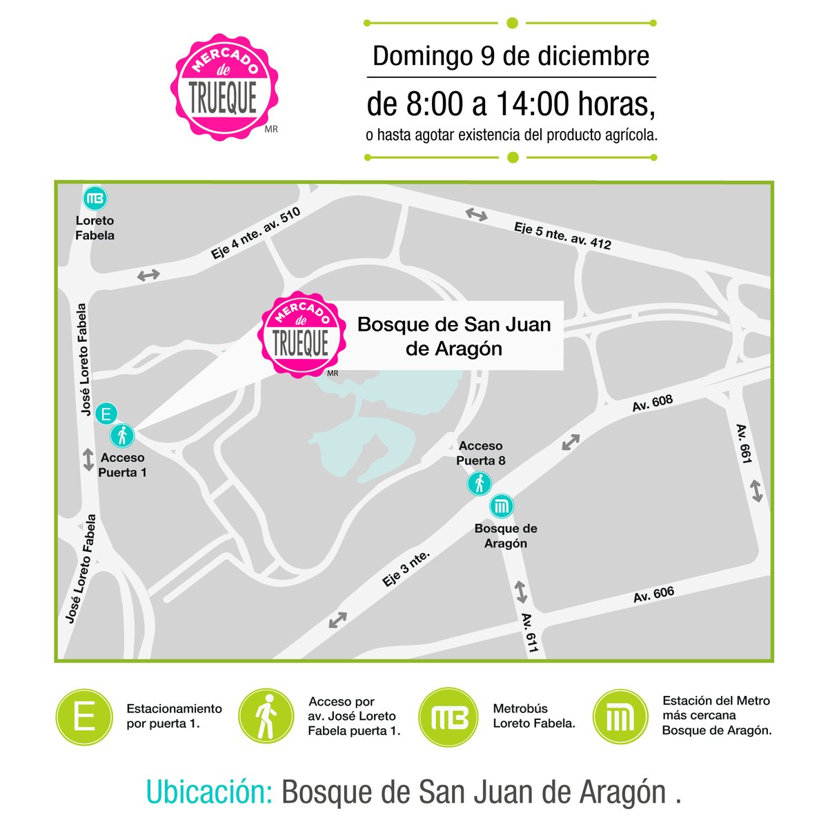 GobCDMX's tweet photo. Te invitamos a participar en el #MercadoDeTrueque este domingo 9 de diciembre en el Acceso 1 del Bosque de San Juan de Aragón, desde las 8:00 am y hasta agotar existencias de los productos agrícolas. ¡Asiste! https://t.co/expk4ZsdZy