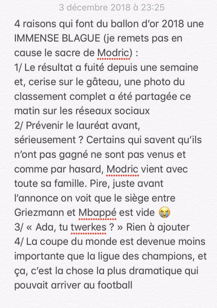 1203El's tweet photo. Une chose à dire : #Deguelasse.😖 #Ballondor 
Et dire que des joueurs comme @AndreaPIRLO10 @andresiniesta8 et @xavihernandez_6 n'ont pas eu de ballon d'or alors qu'ils nous ont fait rêver pendant des années.😭 https://t.co/7piz9FQygV
