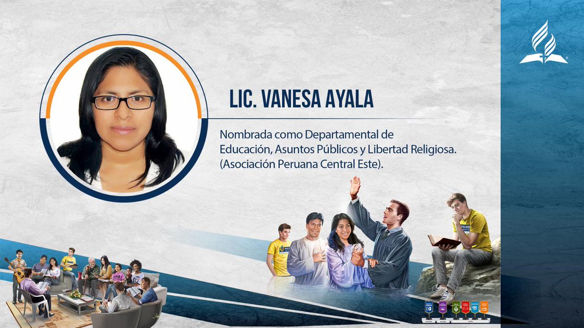 AdventistasUPN's tweet photo. Nuevos Departamentales #CongresoAPCE2018
- Lic. Vanesa Ayala, Educación, Asuntos Públicos y Libertad Religiosa.
- Pr. Erick Jiménez, Ministerio Joven, Universitarios y Música.
- Pr. Alan Cosavalente, Conquistadores y Aventureros. 
- Pr. Gilberto Urcia, Sec. Ministerial y Familia. https://t.co/iGMLvFSh3O