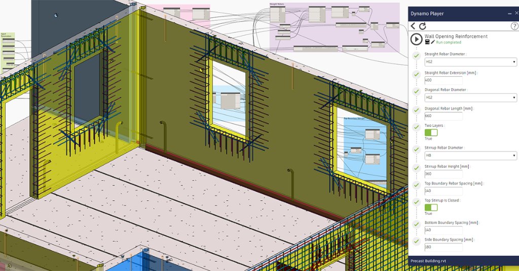 Check out this @AutodeskRevit blog to learn how to automate reinforcement designs with Dynamo on the example of standard rebar designs for window and door openings. https://autode.sk/2PZ2TDX