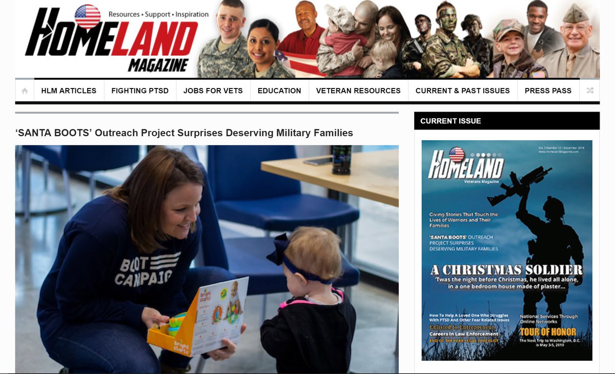 Check out how the @BootCampaign ‘Santa Boots’ outreach project surprises deserving military families with holiday gifts carefully chosen by selfless volunteers in the December Issue of HomelandMagazine.com - pages 10-12. bit.ly/2Smoq6g #LaceUpAmerica #BootsOn