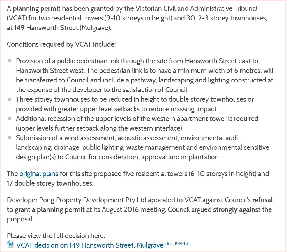 LSaloumi's tweet photo. #MonashCouncil refused permit Aug '16 so #Pong Development got #VCAT approval Nov '17 Now 1.7 hectares site For Sale via #Lai Who wants to build / invest in 2 x10 storey residential towers &amp; 30 townhouses? Poetic justice?https://t.co/HOh3jwaC6z @MonashLeader #Mulgrave @PhilipSoos https://t.co/ckyq9b8e93