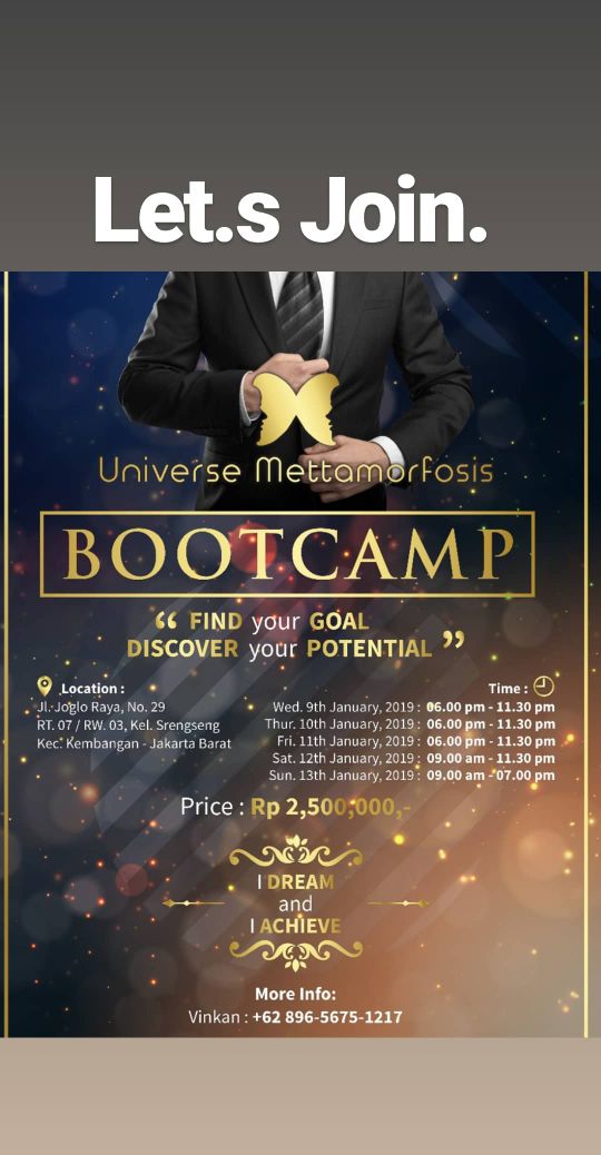 Universe Mettamorfosis BOOTCAMP

Program 5 hari yang mempelajari tentang cara berpikir manusia, mulai dari pengenalan mendasar tentang diri sendiri, hingga bagaimana komunikasi efektif dan proses transformasi.