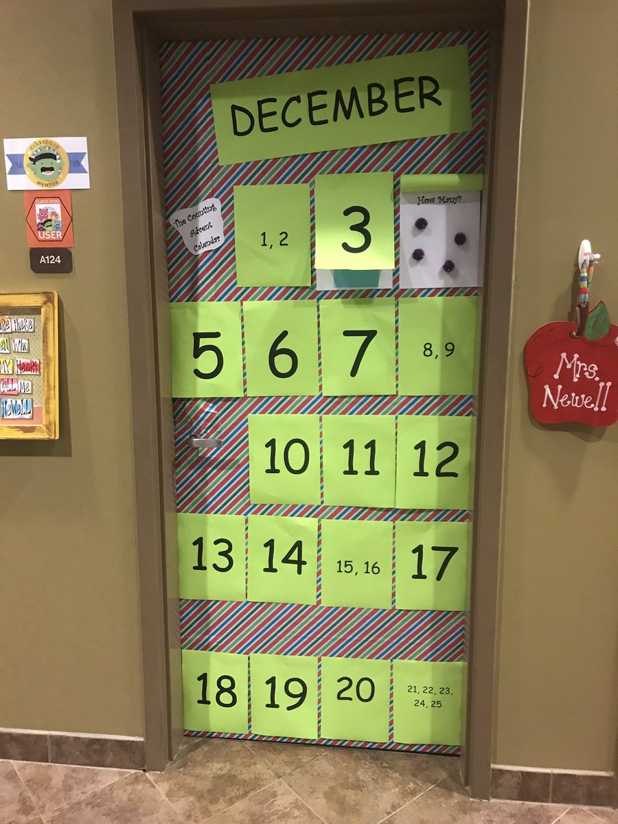 elisabethnewe10's tweet photo. Learning Door...Each number of our advent calendar door will have items to count to that number. Exit slip gone wild with the addition of an entrance slip! #mpsmovingforward #wilsonrangersLEAD #MPSAL #ApplyAAStandardsInEverything #WeLearnDifferentButAreNotLess https://t.co/WqCEF0qDJL