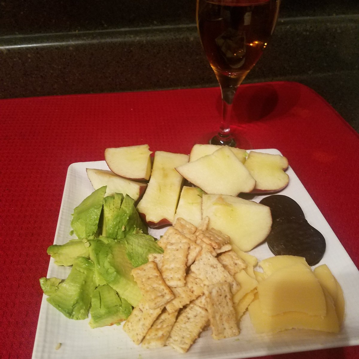 EmbraceSupport's tweet image. My Month of Celebration Begins my favors things Christmas Movies, Gouda Cheese, Avocado, Mini Multi Grain Crackers and Chocolate with a Glass of Pineau des Charentes made in France