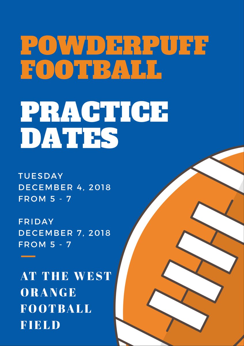 WOHSstudentco's tweet photo. IMPORTANT: if you are signed up to participate in Powder Puff (players, cheerleaders, and coaches), there is practice TOMORROW, 12/4 from 5:00-7:00 and FRIDAY, 12/7 from 5:00-7:00 at the football field! #FTK #65k #Warriorthon19 https://t.co/vqO6kxziIk