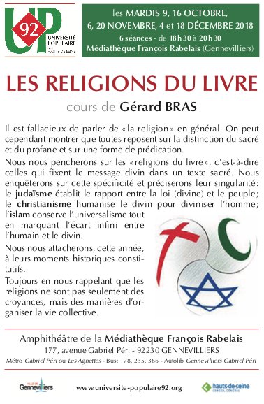 Universitepop92's tweet photo. Changement de lieu au club agir de Gennevilliers et d'horaire de 19H à 21H  pour le cours de Gérard Bras  de ce soir sur les religions. #religions #up92 #GerardBras https://t.co/JnhMxuiILW