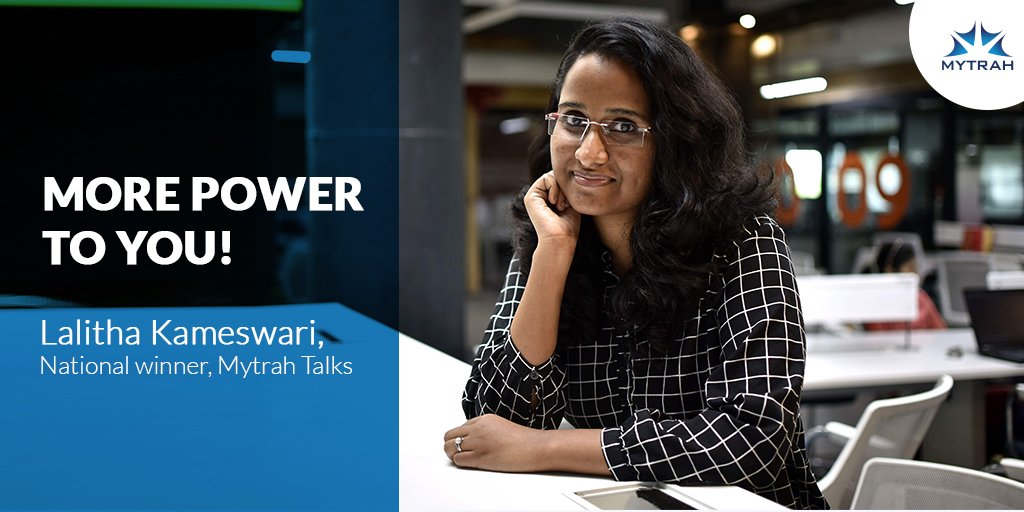 The national winner of #MytrahTalks, Lalitha Kameswari an IIT-H student, shares the motivation behind her research. She was given the prize by Ramon Magsaysay awardee <a href="/Wangchuk66/">Sonam Wangchuk</a> and Vikram Kailas, our Vice-Chairman and MD. Read her story here bit.ly/2AKV3Du