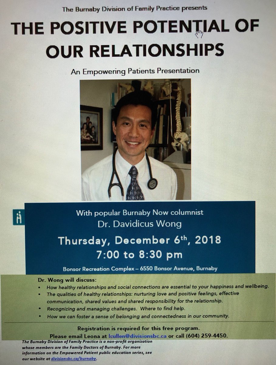 wp.me/p1jqMQ-G0 Empowering Patients presentation this Thursday at Bonsor Community Centre: The Positive Potential of Your Relationships